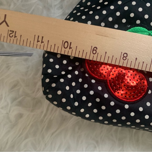 sweet black polka dot clutch bag with sequin cherries design, kiss clock close - Picture 9 of 14